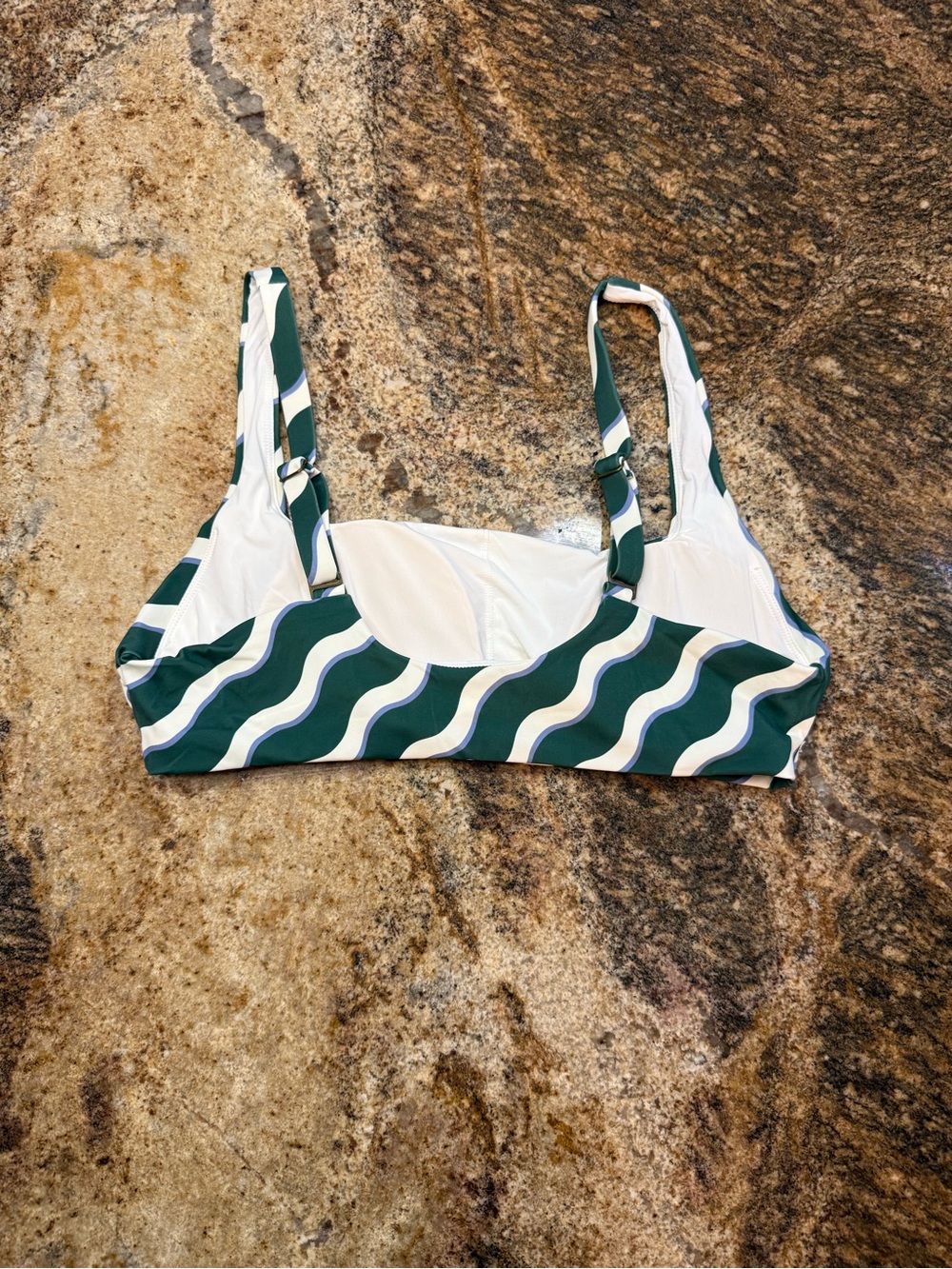 NWOT Andie Green and White Wave-Print Bikini Top - Picture 2 of 4